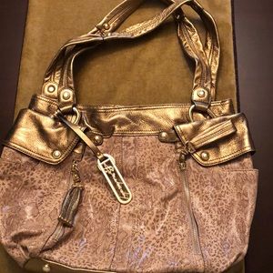Gold leather python purse